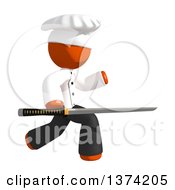 Poster, Art Print Of Orange Man Chef Using A Katana Sword On A White Background