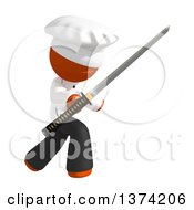 Orange Man Chef Using A Katana Sword On A White Background