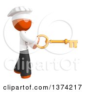 Clipart Of An Orange Man Chef Holding A Key On A White Background Royalty Free Illustration