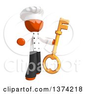 Poster, Art Print Of Orange Man Chef Holding A Key On A White Background