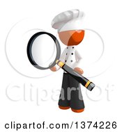 Orange Man Chef Searching With A Magnifying Glass On A White Background