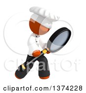 Orange Man Chef Searching With A Magnifying Glass On A White Background