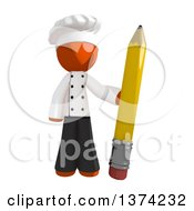 Clipart Of An Orange Man Chef Holding A Pencil On A White Background Royalty Free Illustration