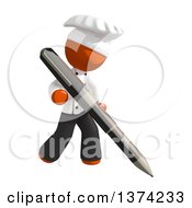 Orange Man Chef Writing With A Pen On A White Background