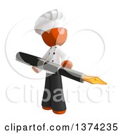 Orange Man Chef Holding A Fountain Pen On A White Background