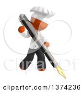 Clipart Of An Orange Man Chef Writing With A Fountain Pen On A White Background Royalty Free Illustration by Leo Blanchette