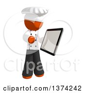 Orange Man Chef Using A Tablet Computer On A White Background