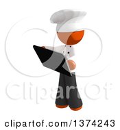 Poster, Art Print Of Orange Man Chef Using A Tablet Computer On A White Background