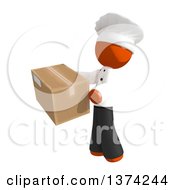 Clipart Of An Orange Man Chef Holding A Box On A White Background Royalty Free Illustration by Leo Blanchette