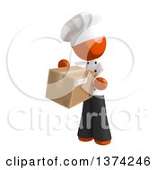 Poster, Art Print Of Orange Man Chef Holding A Box On A White Background