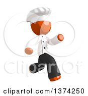 Poster, Art Print Of Orange Man Chef Running On A White Background