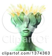 Clipart Of A 3d Green Organic Woman With A Flower Head On A White Background Royalty Free Illustration