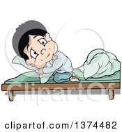 Clipart Of A Boy Cuddling With A Pillow On A Bed Royalty Free Vector Illustration by dero