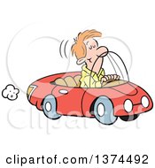Poster, Art Print Of Red Haired White Man Cruising In His Red Convertible Car