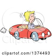 Poster, Art Print Of Blond White Woman Cruising In Her Red Convertible Car