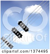 Poster, Art Print Of 3d Bass Guitar Strings Diagonally Over A Blue Sky With Puffy Clouds