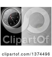 Poster, Art Print Of 3d Wall Clock Over A Black Panel With Text Space Next To A Gray Panel With Warped Clocks And Time Text
