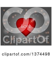 Clipart Of A Red Valentine Heart With Love Text Over Gray And Colorful Light Flares Royalty Free Vector Illustration