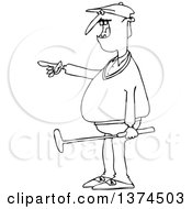 Clipart Of A Black And White Chubby Male Golfer Holding A Club And Pointing To The Left Royalty Free Vector Illustration by djart