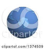 3d Blue Political Globe With Extruded Countries Centered On Antarctica On A White Background