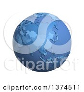 Poster, Art Print Of 3d Blue Political Globe With Extruded Countries Centered On China On A White Background