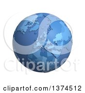Poster, Art Print Of 3d Blue Political Globe With Extruded Countries Centered On Europe On A White Background