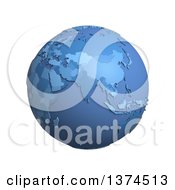 Poster, Art Print Of 3d Blue Political Globe With Extruded Countries Centered On India On A White Background