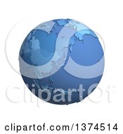 Poster, Art Print Of 3d Blue Political Globe With Extruded Countries Centered On Japan On A White Background