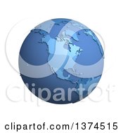 Poster, Art Print Of 3d Blue Political Globe With Extruded Countries Centered On North America On A White Background