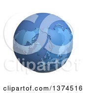 3d Blue Political Globe With Extruded Countries Centered On The North Pole On A White Background