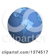 Poster, Art Print Of 3d Blue Political Globe With Extruded Countries Centered On South America On A White Background