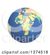 Poster, Art Print Of 3d Political Globe With Colored And Extruded Countries Centered On Africa On A White Background