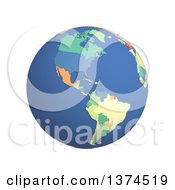 Poster, Art Print Of 3d Political Globe With Colored And Extruded Countries Centered On The Americas On A White Background