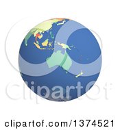 Poster, Art Print Of 3d Political Globe With Colored And Extruded Countries Centered On Australia On A White Background