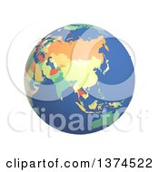 Poster, Art Print Of 3d Political Globe With Colored And Extruded Countries Centered On China On A White Background
