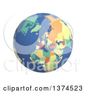 Poster, Art Print Of 3d Political Globe With Colored And Extruded Countries Centered On Europe On A White Background
