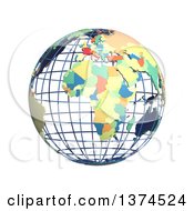 Poster, Art Print Of 3d Political Wire Globe With Colored And Extruded Countries Centered On Africa On A White Background