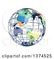 Poster, Art Print Of 3d Political Wire Globe With Colored And Extruded Countries Centered On The Americas On A White Background