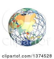 Poster, Art Print Of 3d Political Wire Globe With Colored And Extruded Countries Centered On China On A White Background