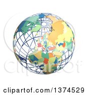 Poster, Art Print Of 3d Political Wire Globe With Colored And Extruded Countries Centered On Europe On A White Background