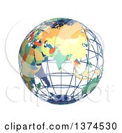 3d Political Wire Globe With Colored And Extruded Countries Centered On India On A White Background