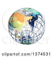 Poster, Art Print Of 3d Political Wire Globe With Colored And Extruded Countries Centered On Japan On A White Background