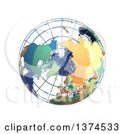 Poster, Art Print Of 3d Political Wire Globe With Colored And Extruded Countries Centered On The North Pole On A White Background