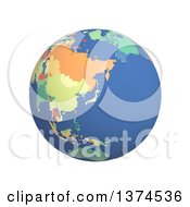 Poster, Art Print Of 3d Political Globe With Colored And Extruded Countries Centered On Japan On A White Background