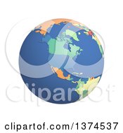 Poster, Art Print Of 3d Political Globe With Colored And Extruded Countries Centered On North America On A White Background