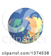 Poster, Art Print Of 3d Political Globe With Colored And Extruded Countries Centered On The North Pole On A White Background