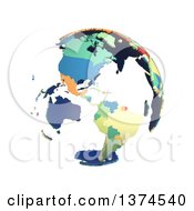 Poster, Art Print Of Political Globe With Colorful 3d Extruded Countries Centered On The Americas On A White Background