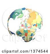 Poster, Art Print Of Political Globe With Colorful 3d Extruded Countries Centered On Europe On A White Background