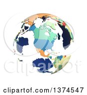 Poster, Art Print Of Political Globe With Colorful 3d Extruded Countries Centered On North America On A White Background