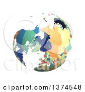 Poster, Art Print Of Political Globe With Colorful 3d Extruded Countries Centered On North Pole On A White Background